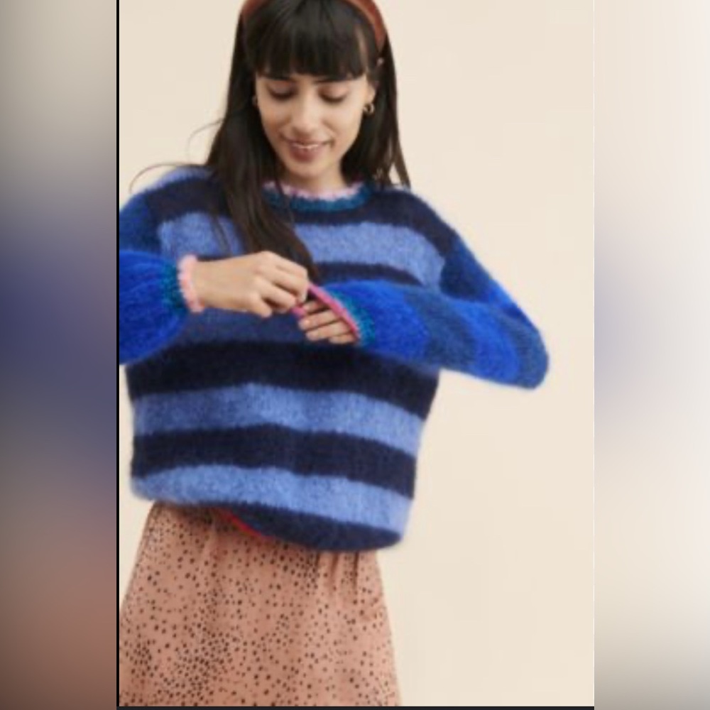 Rose Carmine Striped Blue and Black Women's Sweater